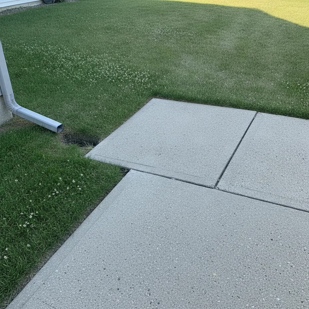 Settled concrete walkway panel with an uneven joint before leveling assessment in Joliet.