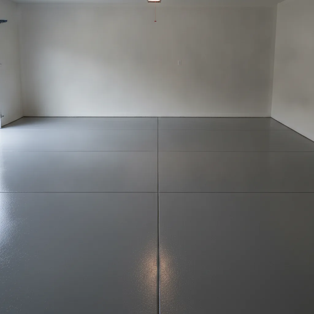 Finished medium-gray epoxy floor in an empty residential garage.