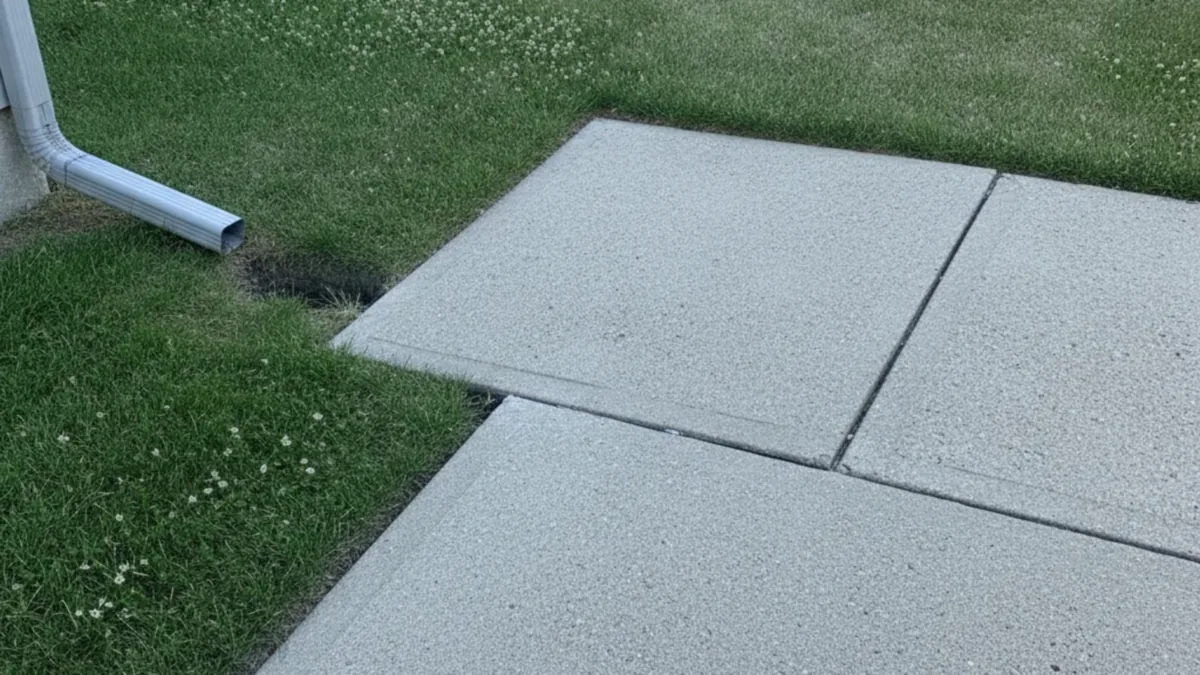 Settled concrete walkway panel with an uneven joint before leveling assessment in Joliet.