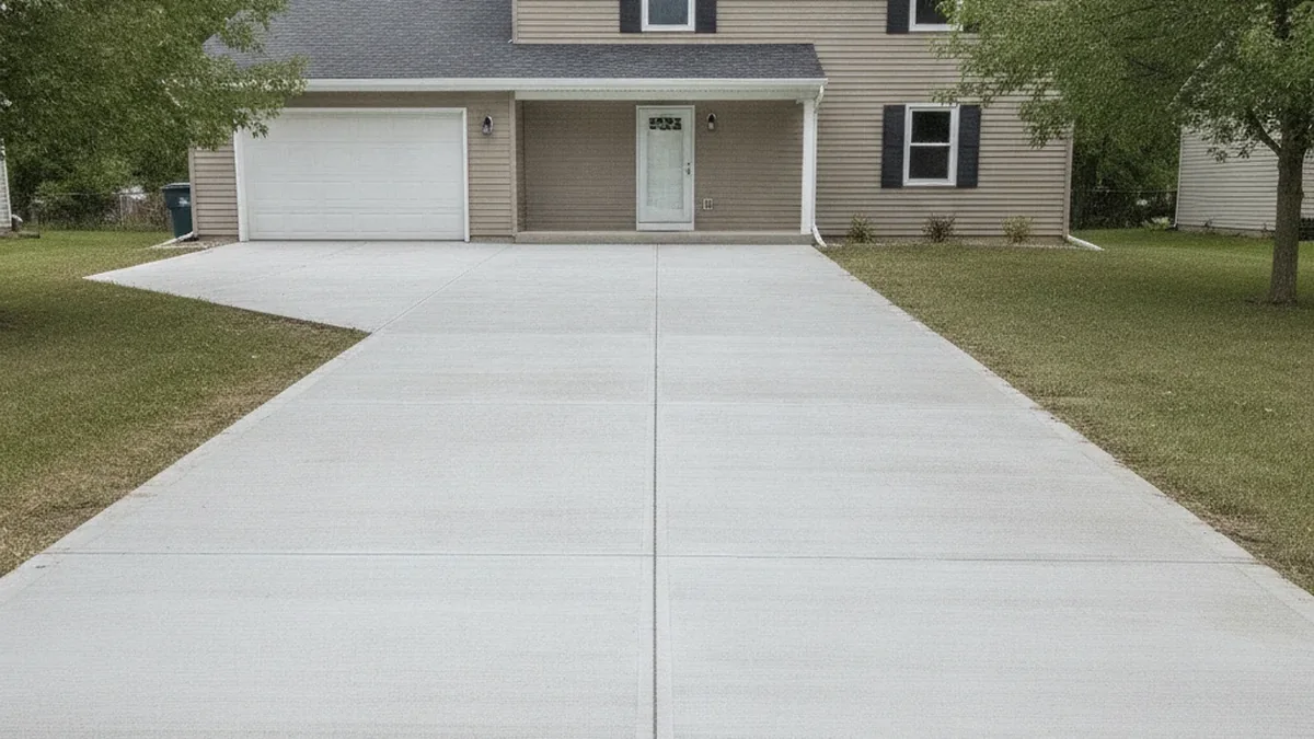 Finished broom concrete driveway at a suburban home in Joliet Illinois and Will County