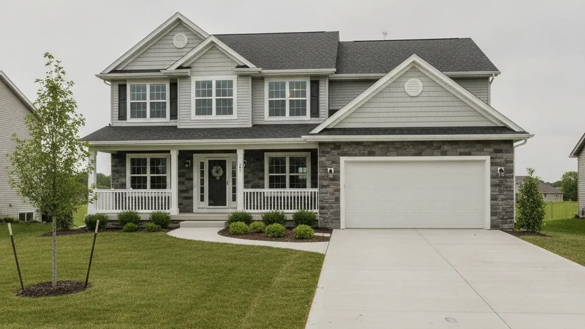 Residential concrete driveway and front walkway in New Lenox, Illinois.